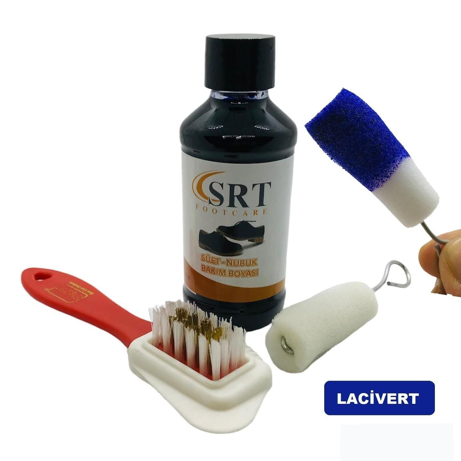 SRTfootcare Süet Nubuk Ayakkabı Bakım Boyası 110 Gr ve 4 Yönlü Temizleme Fırçası Lacivert