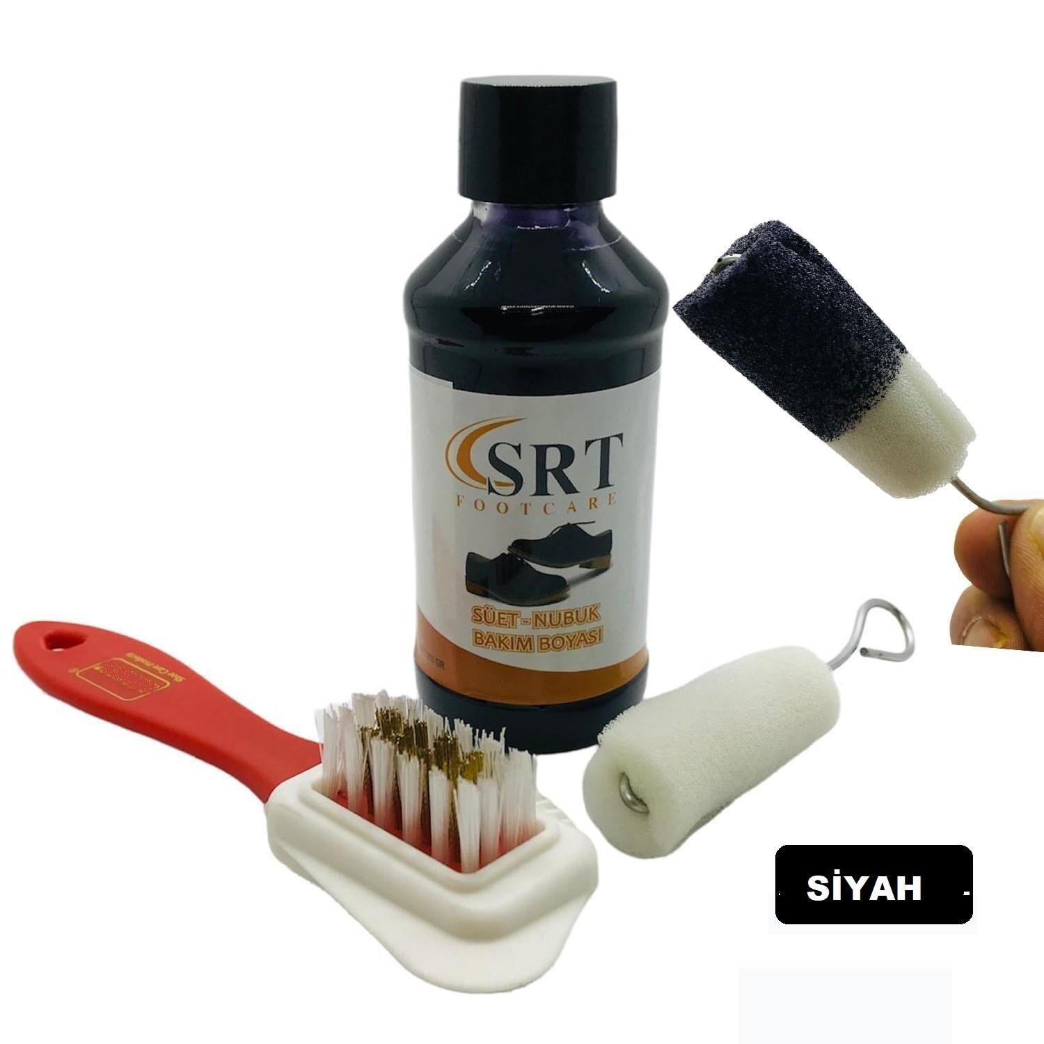 SRTfootcare Süet Nubuk Ayakkabı Bakım Boyası 110 Gr ve 4 Yönlü Temizleme Fırçası Siyah