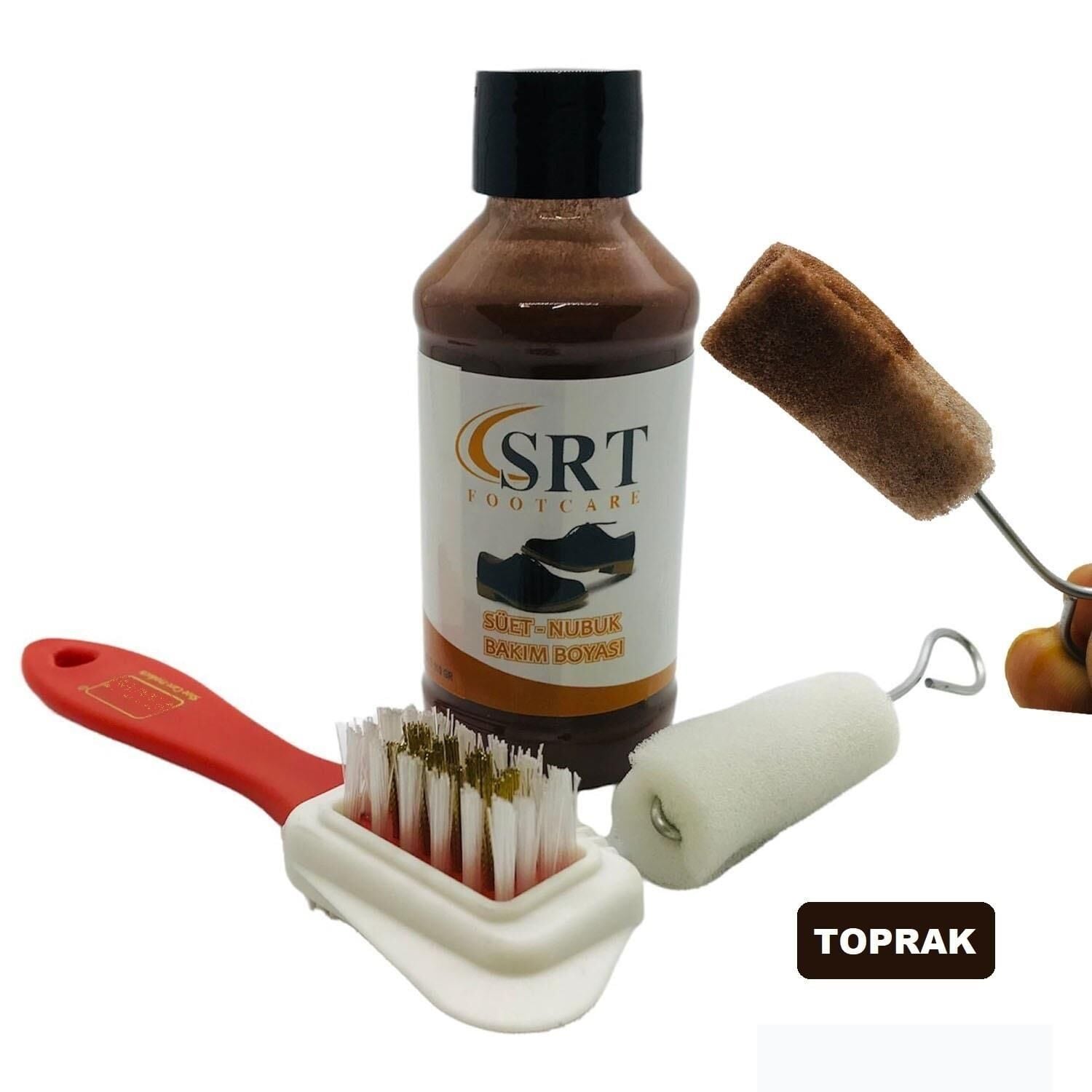 SRTfootcare Süet Nubuk Ayakkabı Bakım Boyası 110 Gr ve 4 Yönlü Temizleme Fırçası Toprak