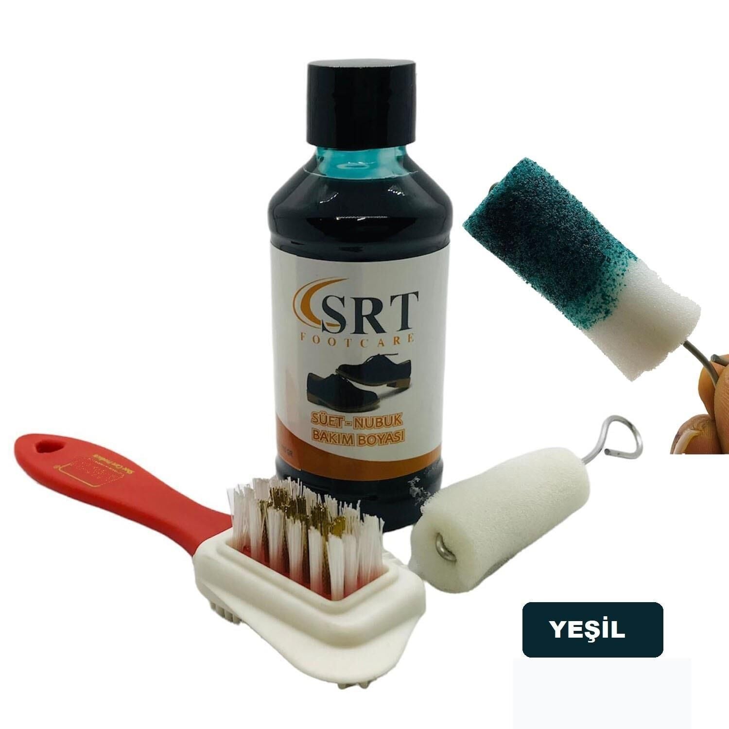 SRTfootcare Süet Nubuk Ayakkabı Bakım Boyası 110 Gr ve 4 Yönlü Temizleme Fırçası Yeşil