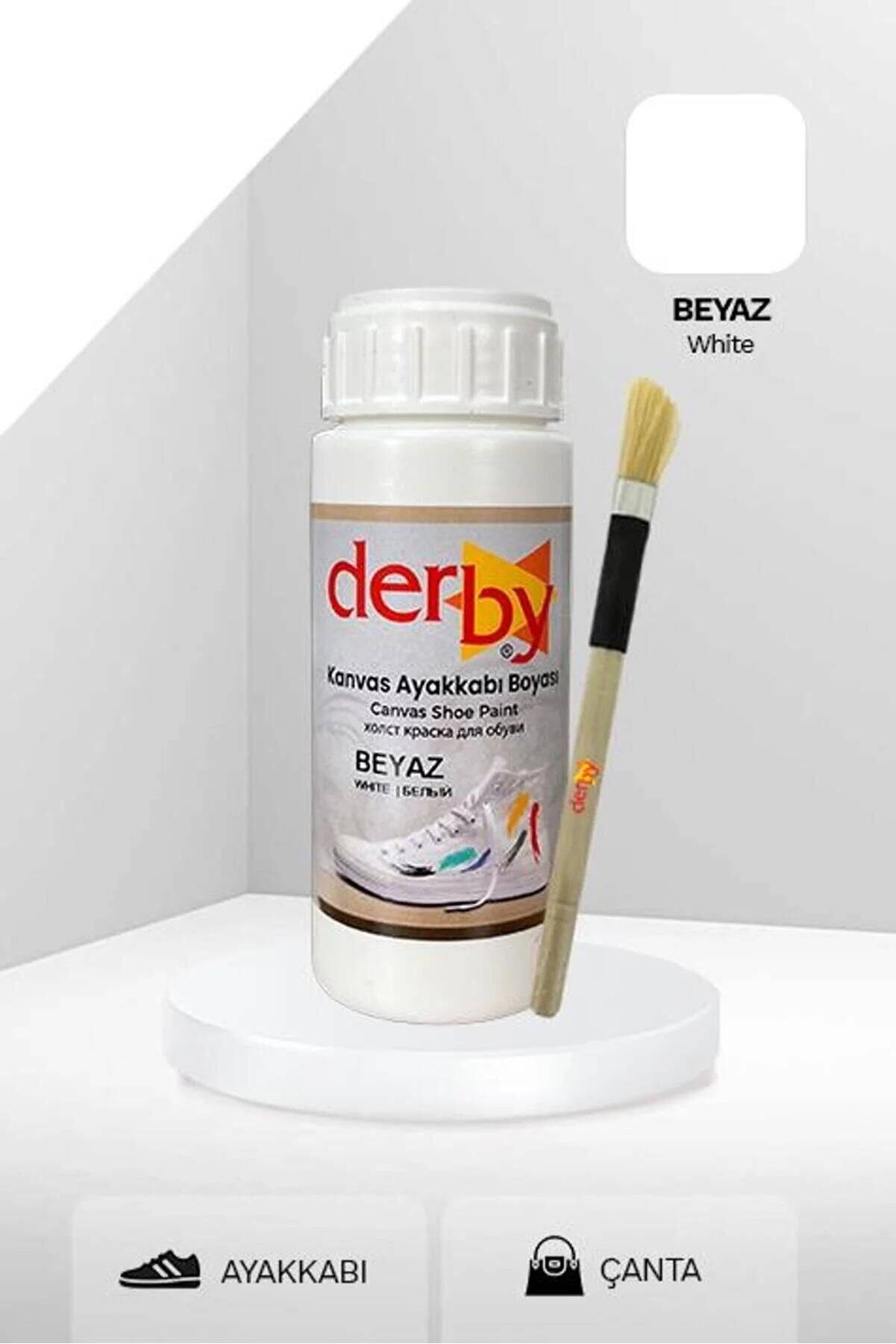 Derby Kanvas - Bez / Kumaş Ayakkabı Boyası 100 ml - ve Uygulama Fırçası Beyaz