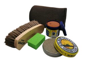 Leflef 5 li Ayakkabı Bakım Seti Ekstra Açık Kahve Boya - Naturel Cila - Krem Bej Fırça