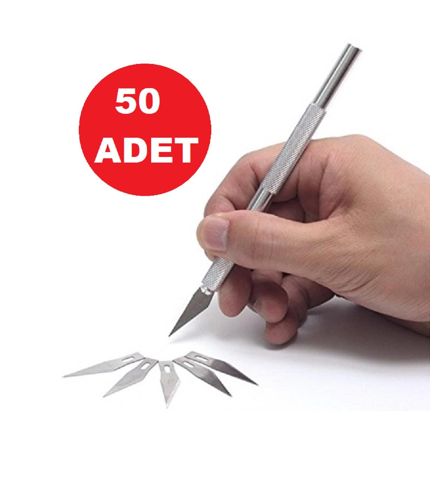 TOPTAN Design Kretuar Bıçağı,  Paslanmaz Çelik Hassas Kesim Bıçağı + 5 ad.Yedek Bıçak  50 SET