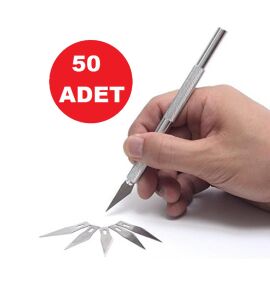 TOPTAN Design Kretuar Bıçağı,  Paslanmaz Çelik Hassas Kesim Bıçağı + 5 ad.Yedek Bıçak  50 SET