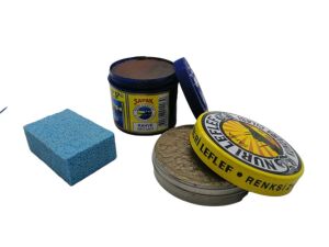 LefLef 3 lü Ayakkabı Bakım Seti (Boya,Cila,Sünger) Açık Kahve Boya - Naturel Cila