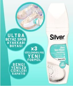 SİLVER Çok Etkili Güçlendirilmiş Ultra Beyaz Spor Bez Ve Kumaş Likit Ayakkabı Boyası 75 ml