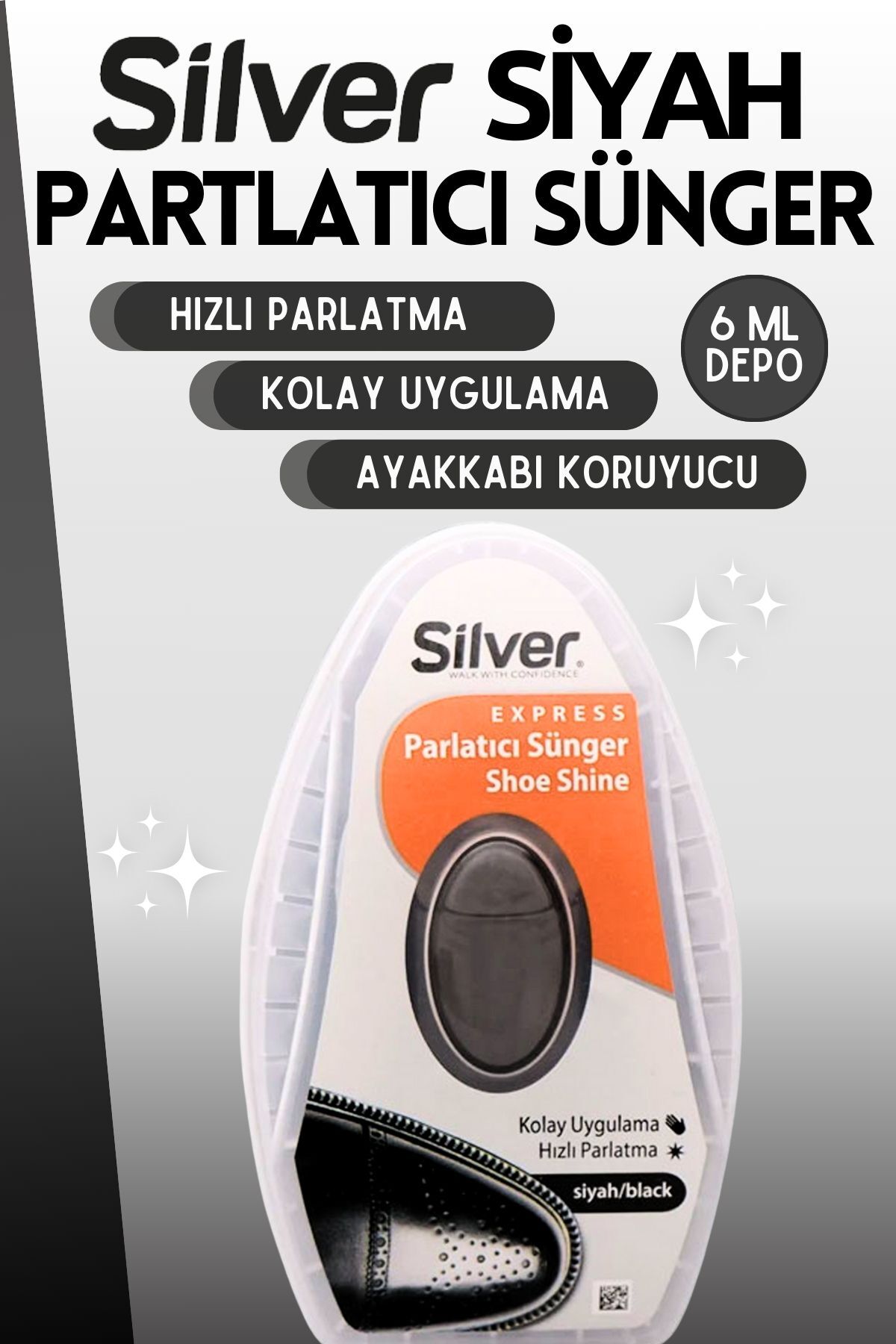 SİLVER Deri Ayakkabı Parlatma Temizleme Ve Bakım Süngeri Siyah 6 ML Depolu