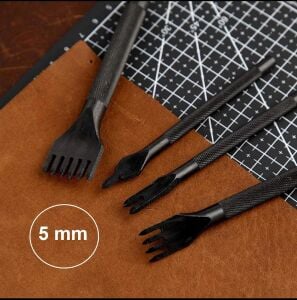 El Dikişi İçin Siyah Çapraz Delgi / Çatal Deri Zımba Seti 4 mm 4 Adet Deri El Aleti