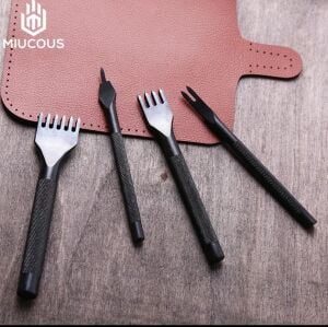 El Dikişi İçin Siyah Çapraz Delgi / Çatal Deri Zımba Seti 4 mm 4 Adet Deri El Aleti