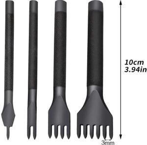 El Dikişi İçin Siyah Çapraz Delgi / Çatal Deri Zımba Seti 5 mm 4 Adet Deri El Aleti
