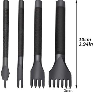 El Dikişi İçin Siyah Çapraz Delgi / Çatal Deri Zımba Seti 5 mm 4 Adet Deri El Aleti