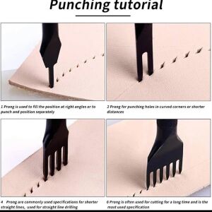 El Dikişi İçin Siyah Çapraz Delgi / Çatal Deri Zımba Seti 5 mm 4 Adet Deri El Aleti