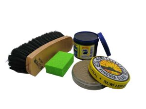 Leflef 4 lü Ayakkabı Bakım Seti Ekstra Lacivert Boya - Naturel Cila - Siyah Fırça