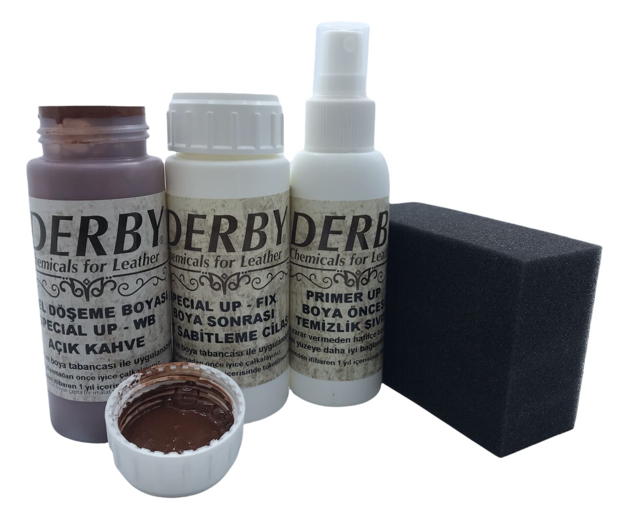 Derby Deri Döşeme Ve Direksiyon Boyası 4 lü Set Standart Renkler .Açık Kahve