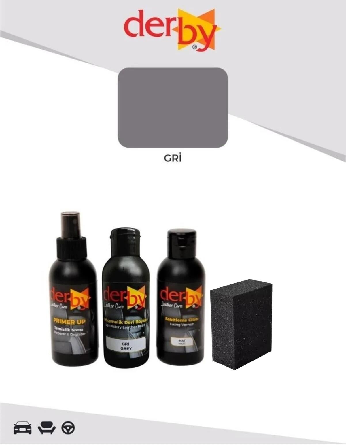 Derby Deri Döşeme Ve Direksiyon Boyası 4 lü Set Standart Renkler .Gri
