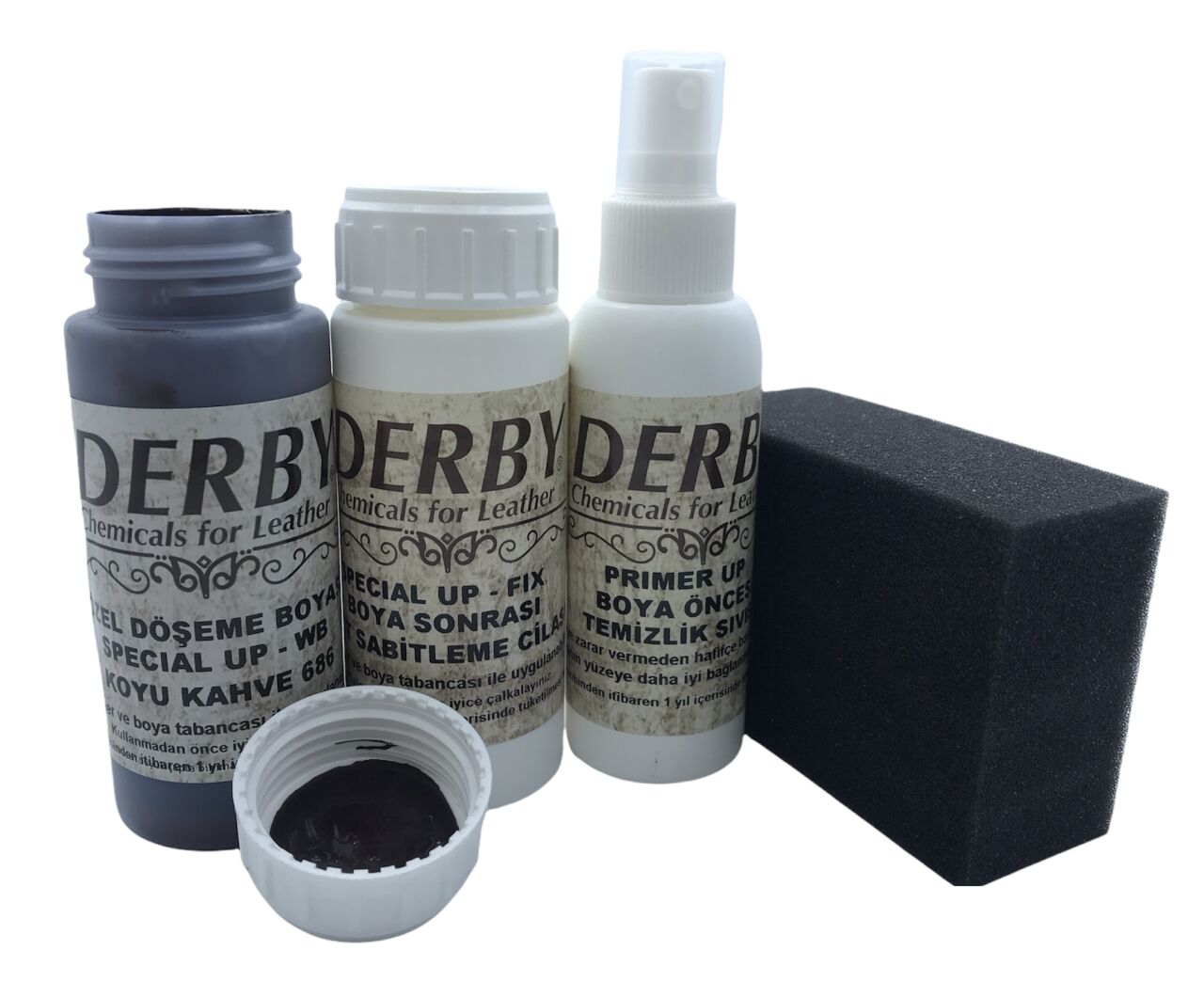 Derby Deri Döşeme Ve Direksiyon Boyası 4 lü Set Standart Renkler .Koyu Kahve