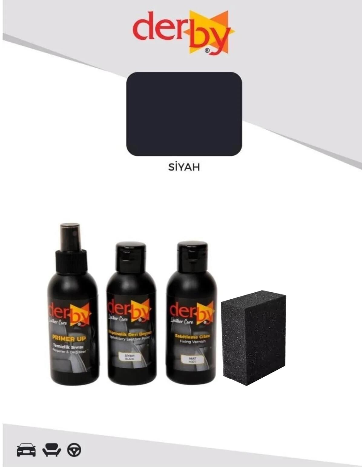 Derby Deri Döşeme Ve Direksiyon Boyası 4 lü Set Standart Renkler .Siyah