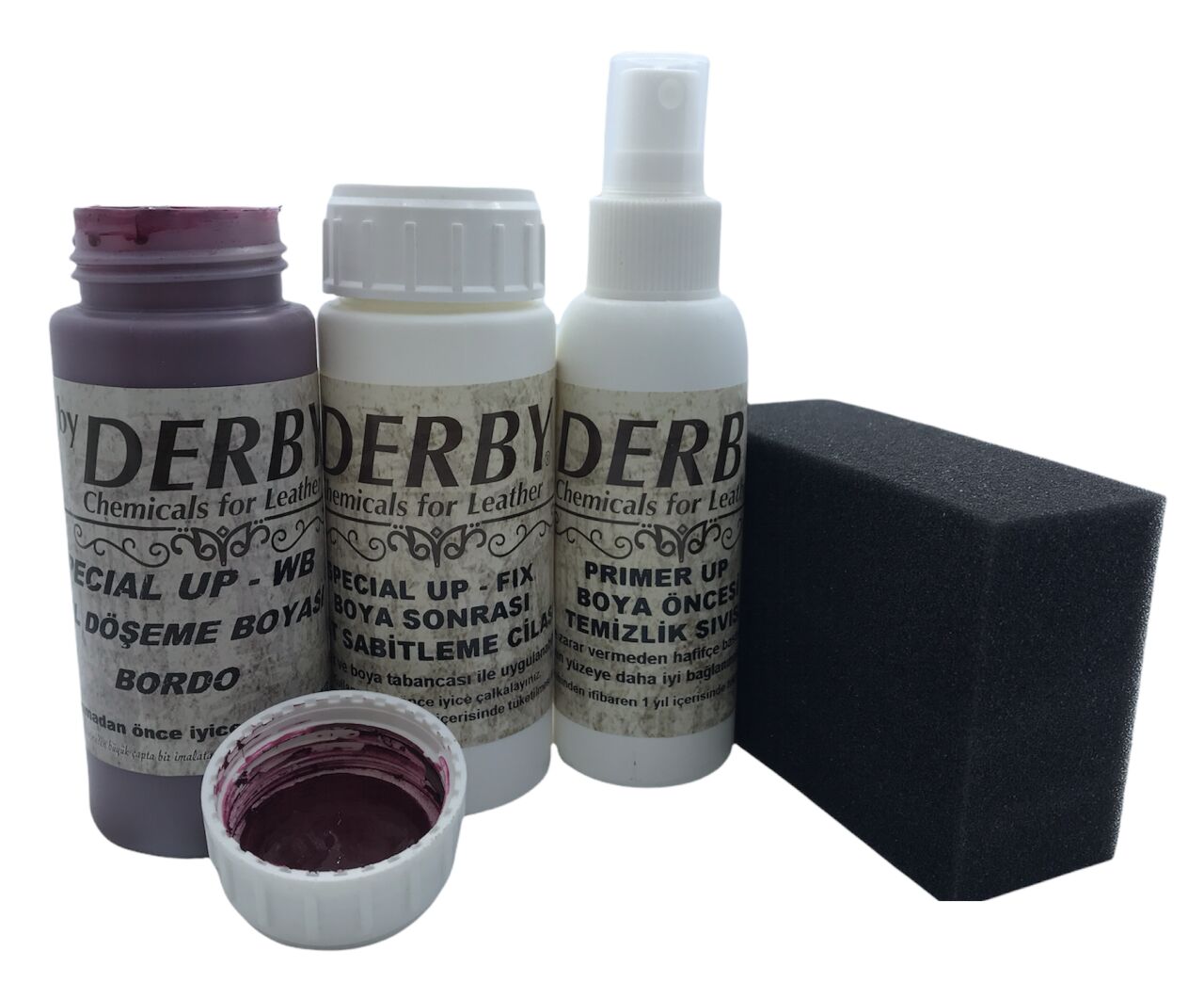 Derby Deri Döşeme Ve Direksiyon Boyası 4 lü Set Standart Renkler Bordo