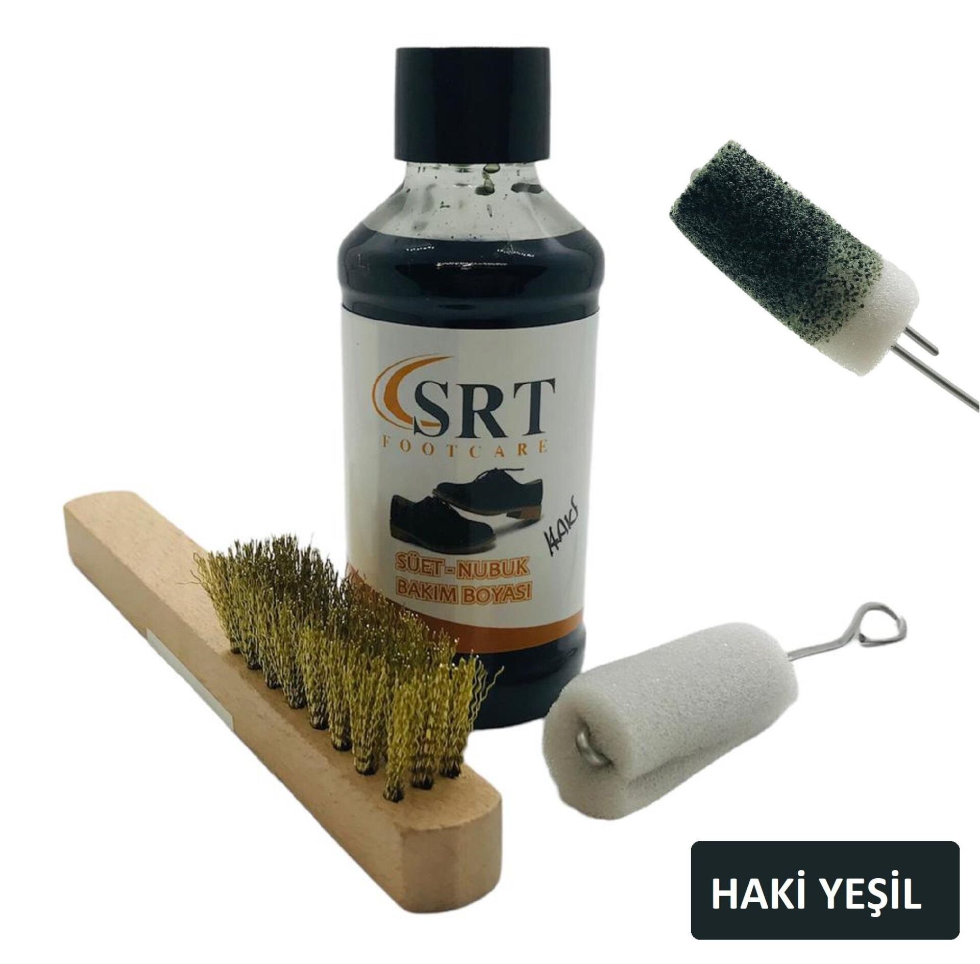 SRTfootcare Süet Nubuk Ayakkabı Bakım Boyası 110 Gr ve Süet Temizleme Tel Fırça Haki Yeşil