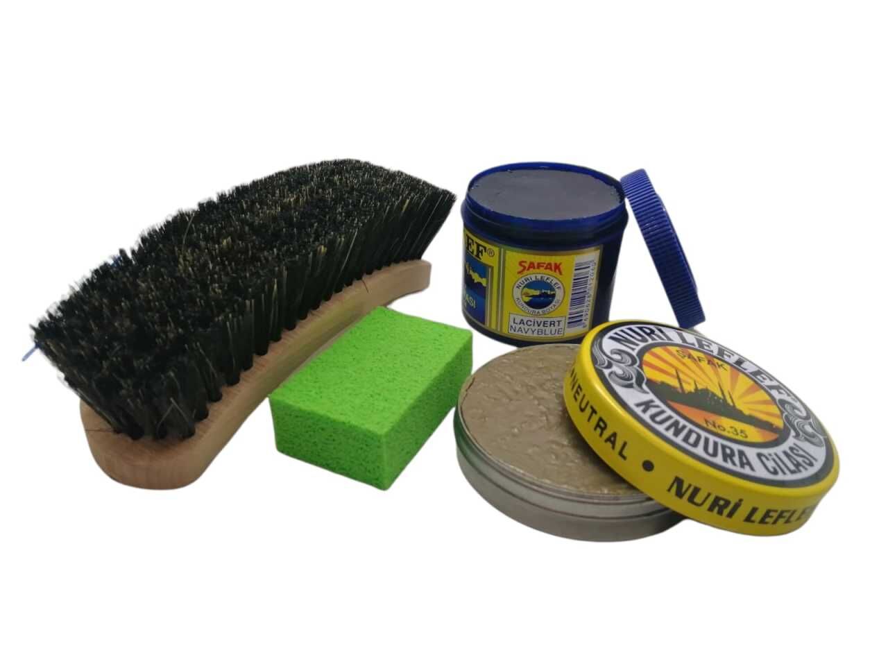LefLef 4 lü Ayakkabı Bakım Seti Lacivert Boya - Naturel Cila