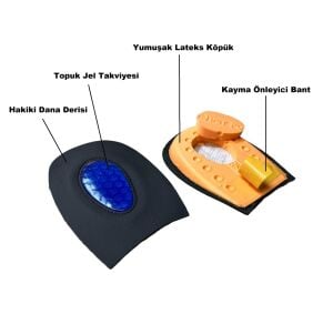 SRTfootcare Heelspur (Epin Topukluk) Hakiki Deri Jel Takviyeli Topuk Dikeni Yarım Tabanlık 1 Çift
