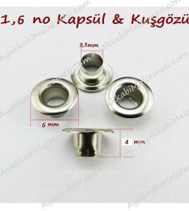 TOPTAN Kuşgözü 1,6 no 6mm 5000 Adet (Alt Pul Dahil Değildir)