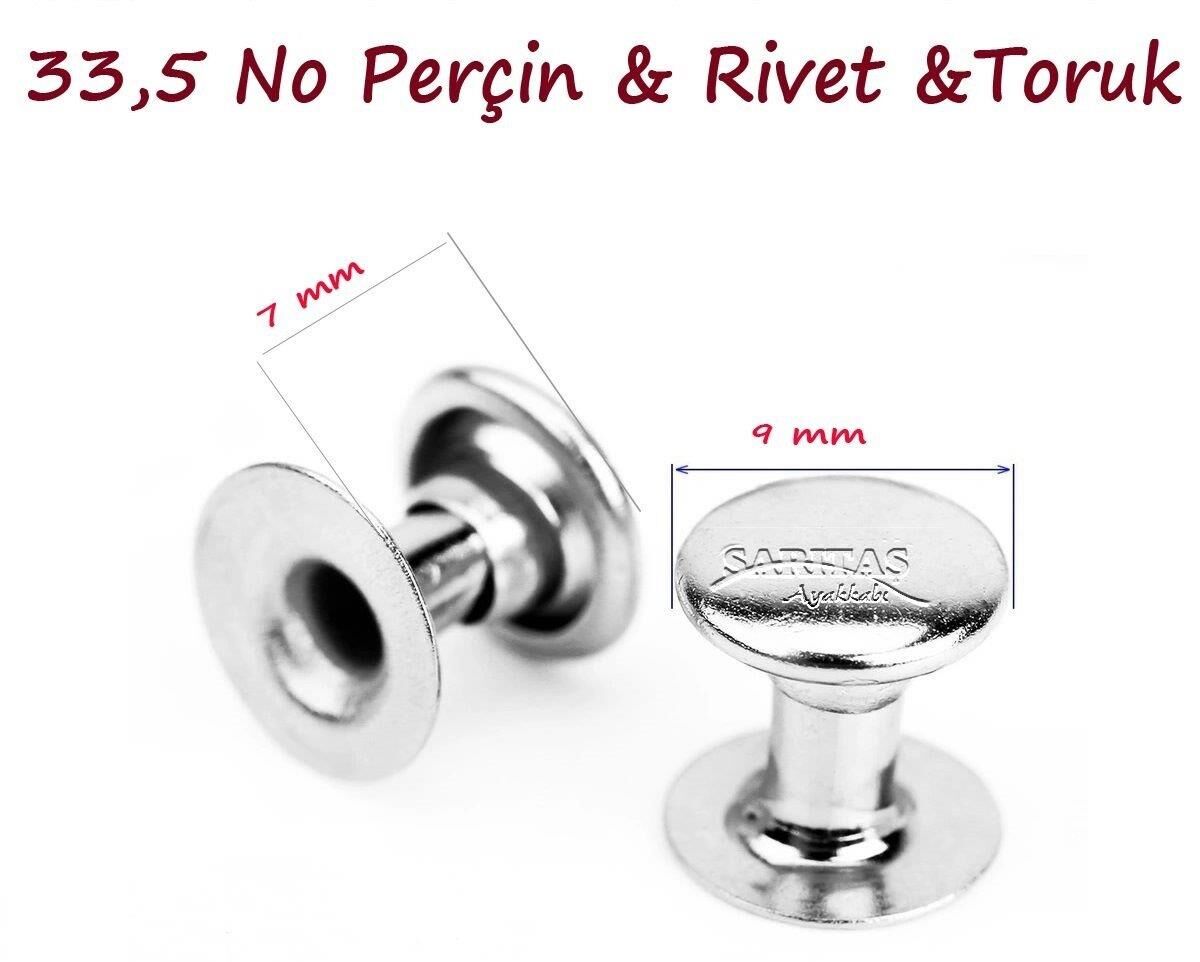 TOPTAN Perçin 33,5no İki Taraf Kafa 2000 Adet (Leathercraft, Deri Hobi) Nikel