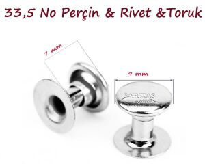 TOPTAN Perçin 33,5no İki Taraf Kafa 2000 Adet (Leathercraft, Deri Hobi) Okside