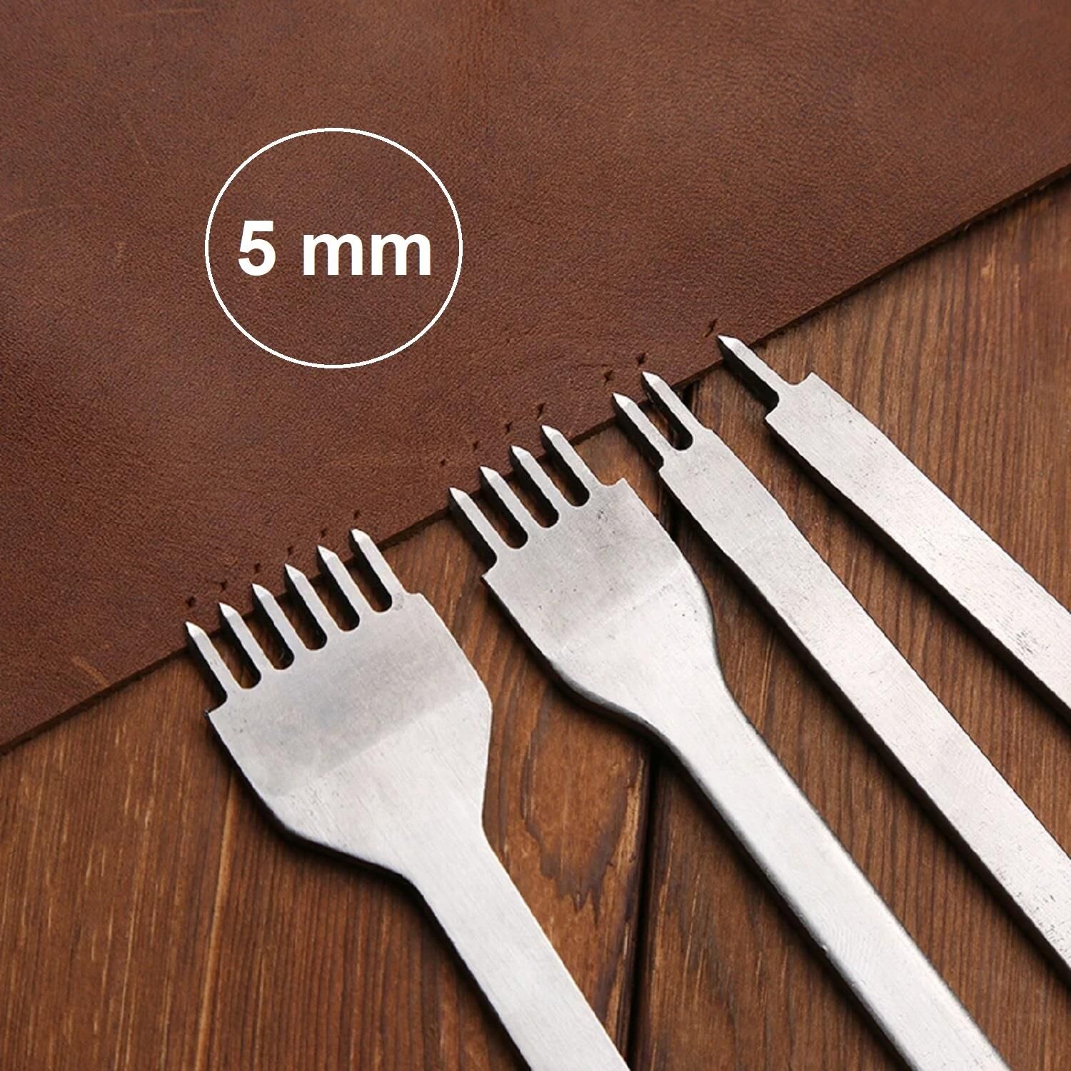 El Dikişi İçin Çapraz Delgi  / Çatal Deri Zımba Seti 5mm 4 Adet Deri El Aleti