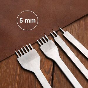 El Dikişi İçin Çapraz Delgi  / Çatal Deri Zımba Seti 5mm 4 Adet Deri El Aleti