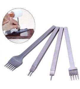 El Dikişi İçin Çapraz Delgi  / Çatal Deri Zımba Seti 3mm 4 Adet Deri El Aleti