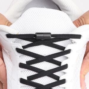 SRTfootcare Akıllı Vidalı Kilitli Elastik Outdoor Ayakkabı Bağcığı Yassı 100cm 1 Çift Siyah