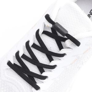 SRTfootcare Akıllı Vidalı Kilitli Elastik Outdoor Ayakkabı Bağcığı Yassı 100cm 1 Çift Siyah