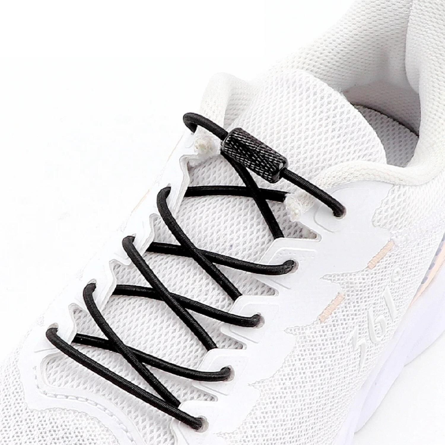SRTfootcare Akıllı Vidalı Kilitli Elastik Outdoor Ayakkabı Bağcığı Yuvarlak 100cm 1 Çift Siyah