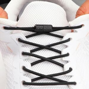 SRTfootcare Akıllı Vidalı Kilitli Elastik Outdoor Ayakkabı Bağcığı Yuvarlak 100cm 1 Çift Siyah