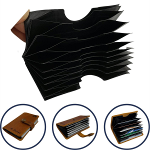 Yatay Akordiyon Plastik Kartlık Siyah, Deri Hobi Kartlık Cüzdan Yapımına Uygun