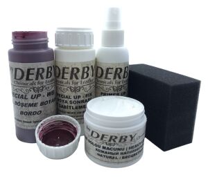 Derby Deri Direksiyon, Deri Döşeme Boyası 5 li Set Standart Renkler Bordo