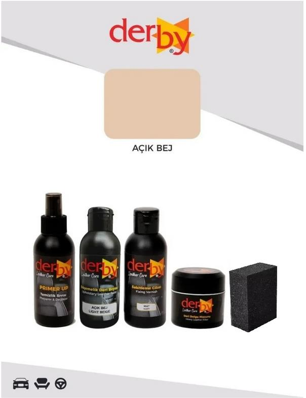 Derby Deri Direksiyon, Deri Döşeme Boyası 5 li Set Standart Renkler .Açık Bej