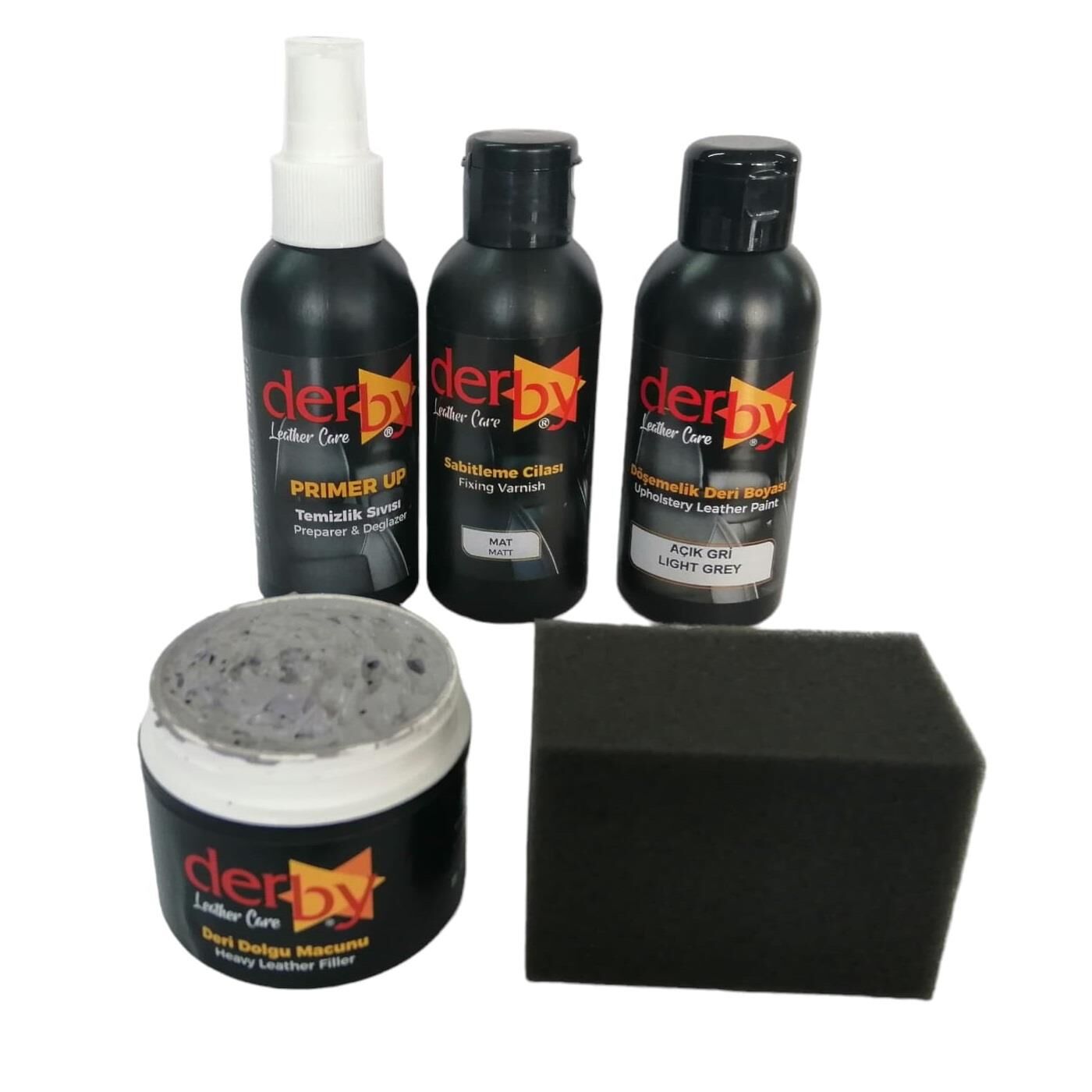 Derby Deri Direksiyon, Deri Döşeme Boyası 5 li Set Standart Renkler .Açık Gri