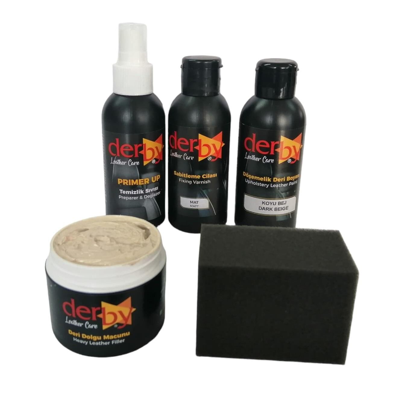 Derby Deri Direksiyon, Deri Döşeme Boyası 5 li Set Standart Renkler .Koyu Bej